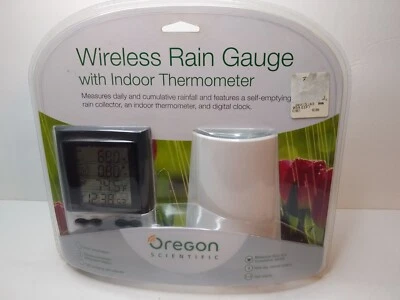 Oregon Scientific Wireless Rain Gauge w/Indoor Thermometer and Clock RGR122 NEW - Image 1 of 3