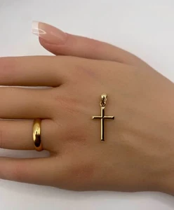 10K REAL Yellow or White Gold Plain 1-inch Small Cross Pendant .4g 3mm wide Bail - Picture 1 of 18
