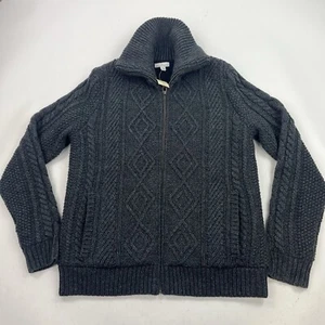 NEW LL Bean Signature Womens Cable Knit Fisherman Gray Wool Zip Sweater Size Med - Picture 1 of 9