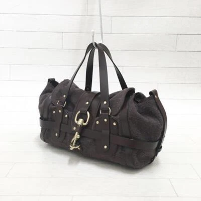 CHLOE Kerala Hand Bag Mini Boston Bag Canvas Leather Dark Brown Authentic - Image 1 of 4