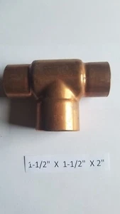 1-1/2" X 1-1/2" X 2" TEE Sweat Copper Plumbing Fitting - Picture 1 of 1