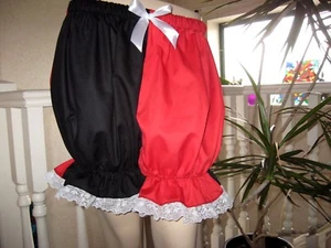 Harlequin Shorts Black Pantaloons white red lace Fancy dress Rock Bloomers - Picture 1 of 4