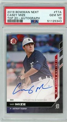 CASEY MIZE 2019 BOWMAN NEXT #T7A TOP 20 AUTO AUTOGRAPH #'ed /99 RC PSA 10 POP 3 - Image 1 of 2
