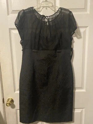 Tahari 50's Retro Black Silk Sheer Top Circle Bottom Formal Career Evening Dress - Image 1 of 4