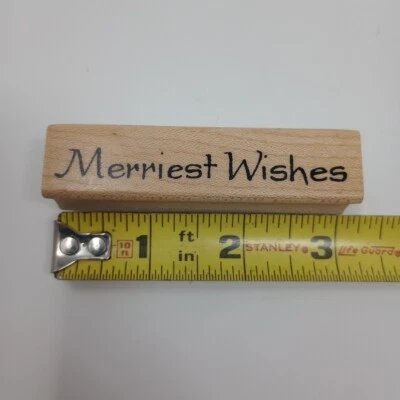 Sello montado en madera Northwoods Rubber Merriest Wishes Sentiment Phrases DD8915 Foto 1 de 4