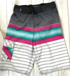 No Fear Boys Swim Board Shorts Size Large Lined Black White Pink Blue EUC A4519 - Picture 1 of 8
