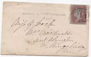 1852 CULLOMPTON =214= ZIFFER UFFCULM & WEST ALVINGTON UDCs 1d IMPERF ENV DEVON - Bild 1 von 2