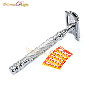 Stainless Steel Men's Safety Razor Siliver For Manual Shaving + 5 Blades BTS-319 - Picture 1 of 3