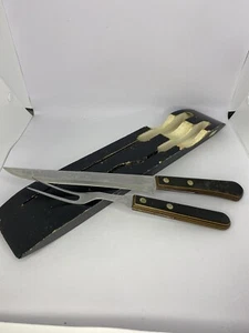 Vintage Robeson Shur Edge coltello forchetta intaglio set custodia legno caldo congelato #865 - Foto 1 di 6