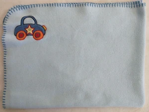 Baby Connection Blanket Blue Fleece With Car Applique Stitched Edging Crib Lovey - Picture 1 of 6
