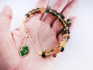 Pulsera bolo pltd oro 14K cristal verde barroco esmalte Zongzi 7"1/2 - Imagen 1 de 8