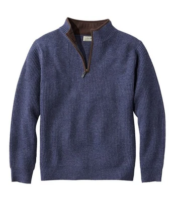 LL Bean L 1/4 Zip Blue 100% Merino Wool Windstopper Waterfowl Sweater - Image 1 of 4