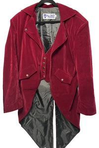 All Safe Trading Unisex Deep Burgundy Velvet Coat with Tails Size XL - Picture 1 of 11