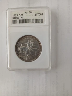 1925 Stone Mountain Commemorative  Fine 90% Silver Half Dollar Graded AU 50 - Image 1 of 2