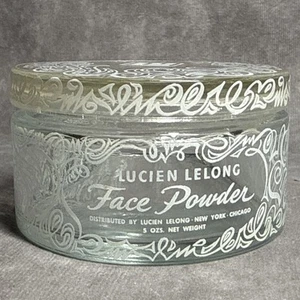 Lucien Lelong Vintage Glass Face Powder Jar w/ Lid 1940s Clean - Picture 1 of 5