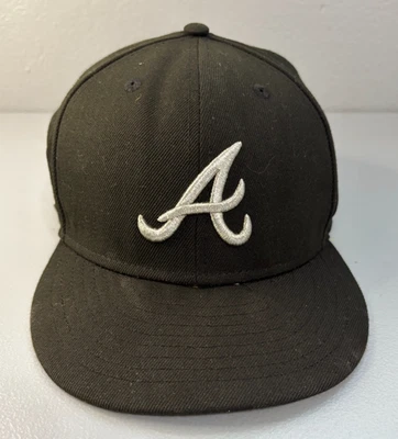 New Era 59Fifty Black Atlanta Braves Fitted Hat Size 8 1995 World Series Patch - Image 1 of 4
