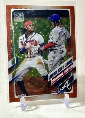 2021 Topps Series 1 Acuna Guerrero A Playful Bout Of Juniors Orange /299 #61  - Image 1 of 2