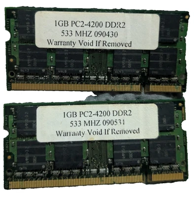 2GB Kit 2 X 1GB PC2-4200 SODIMM 4200 DDR2 DDR-2 533mhz 533 Laptop 200-pin Memory - Image 1 of 2