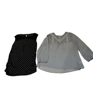 Maurices Tops Long Sleeve Gray Purple Sheer Lacey Blouse Black White Polka Dot - Picture 1 of 15