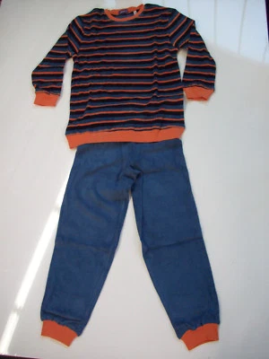 Living Crafts Kinder-Frottee-Schlafanzug Beaver in Blau/Dunkelblau/Orange