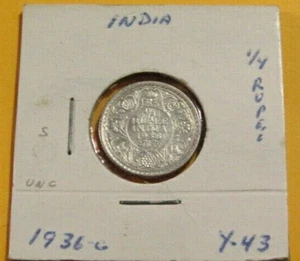 India-British 1936 1/4 Rupee Silver unc Coin - Picture 1 of 5