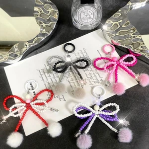 Pink Bow Beaded Mobile Phone Lanyard Sweet Bow Keychain Pendant S❤B - Picture 1 of 16