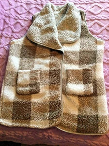 Gray/Tan Acrylic Blanket Fleece Reversible  Women's Vest Sz 2X - Picture 1 of 6