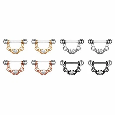 Pair Nipple Ring Stainless Steel CZ U Shaped Barbell Body Piercing Jewelry Women - Image 1 of 3