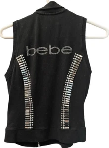 Bebe Vest Jacket Womens Size S Studded & Beaded Black Zippered - Picture 1 of 5