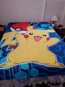  HUGE!! Pokemon Pikachu Blue And Yellow Blanket By Northwest Company 62 X 86 - Picture 1 of 6