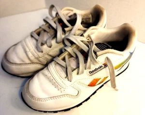 Reebok Classic White Leather Sneakers Rainbow Pride Size 13 Kids - Picture 1 of 7
