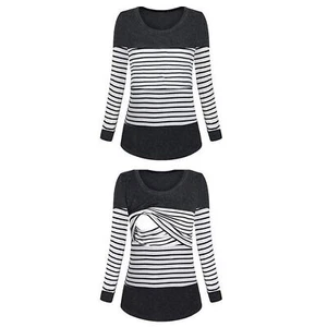 Women Maternity Shirts Round Neck Long Sleeve Nursing Shirts Tops Black L - Picture 1 of 12