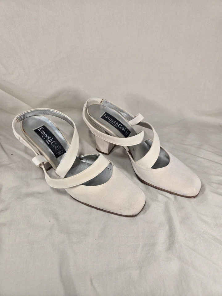 Vintage Kenneth Cole Ivory Slingback Pumps Womens 6.5 Criss Cross Straps 90s Y2K - Image 1 of 4