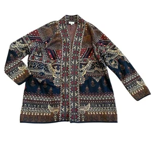 Novica Jacquard Bohemian Print Cardigan Sweater Stretch Unique Size 2XL XXL - Picture 1 of 14