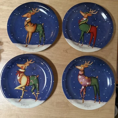 Juego de 4 placas de 8" de renos de Navidad con certificación Rebecca Rueger Comet Donner Foto 1 de 4