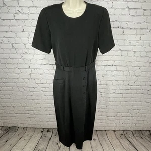 David Warren Black Linen Blend Buttoned Lined Zipped Sheath Midi Dress Size 10 - Picture 1 of 11
