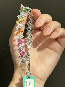 🆕 Kurt Geiger London Rainbow Crystal Bracelet: Silver-Tone, M/L | $168 Retail - Picture 1 of 7