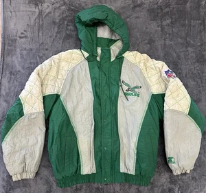 Vintage 90’s Philadelphia Eagles Starter Grey Kelly Green Zip Up Jacket Size Lrg - Picture 1 of 24