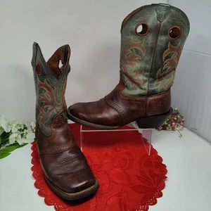 Justin Boot Hombre Western Sillín Grn/Azul Polvoriento Cuero de Vaca 2520 Talla 12D Cuadrado - Imagen 1 de 20