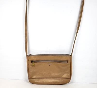 Bolso Bandolera Fossil Gift Mini Piel de Vaca Cuero Metálico Dorado 10x7 Pulgadas Foto 1 de 4