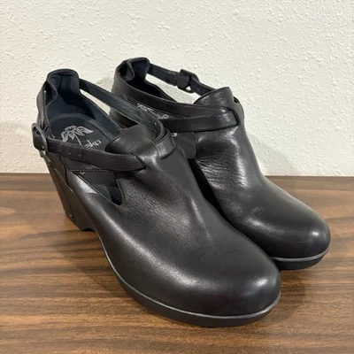 Dansko Franka Mujer Talla 41 EE. UU. 10.5 11 Zueco de Cuña con Tirantes Botín de Cuero Negro Foto 1 de 4