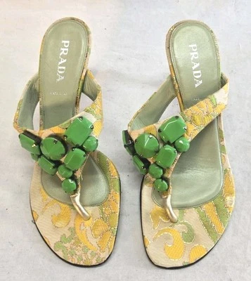*Prada Women's Size 37 Jewels Floral Sandals Heels - Image 1 of 4