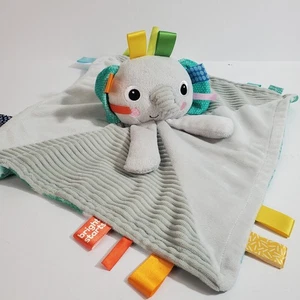 Bright Starts Elephant Lovey Baby Security Blanket Satin Tags Gray Palm Leaves - Picture 1 of 8