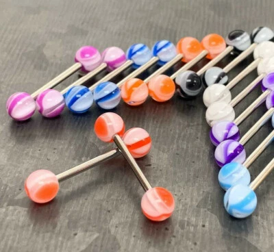 8 PAIR Value Pack UV Marble Balls Nipple Barbells Rings Shields 14g 5/8" - Image 1 of 2