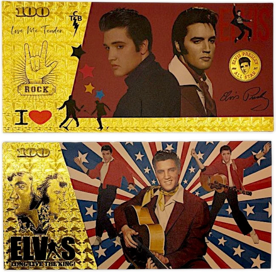 ELVIS PRESLEY 100 Rock Dollars PVC Gold Banknote – Legendary King of Rock - Image 1 of 4