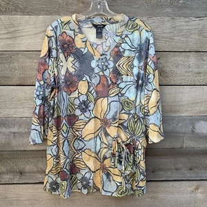 Camiseta Ali Miles Mujer L Boho Floral Arte Para Usar Túnica Arrugada Artística - Imagen 1 de 17
