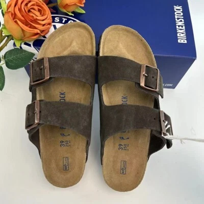 Sandalias Birkenstock Arizona de gamuza moca con plantilla suave para hombre regulares/anchas 42-45 Foto 1 de 4