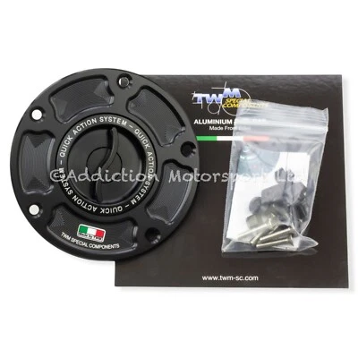 Tapa de combustible negra TWM Keyless Quick Release Action para Aprilia Tuono V4 1100 2024 Foto 1 de 3