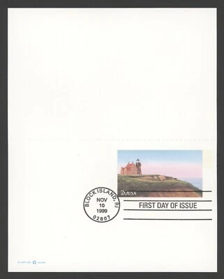 1999 US Scott #UX305 20c Block Island Lighthouse, Reply Card FDC - Image 1 of 2