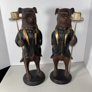 Coppia di portacandele figure cane boxer Sterling Industries 2001 vintage unici - Foto 1 di 16